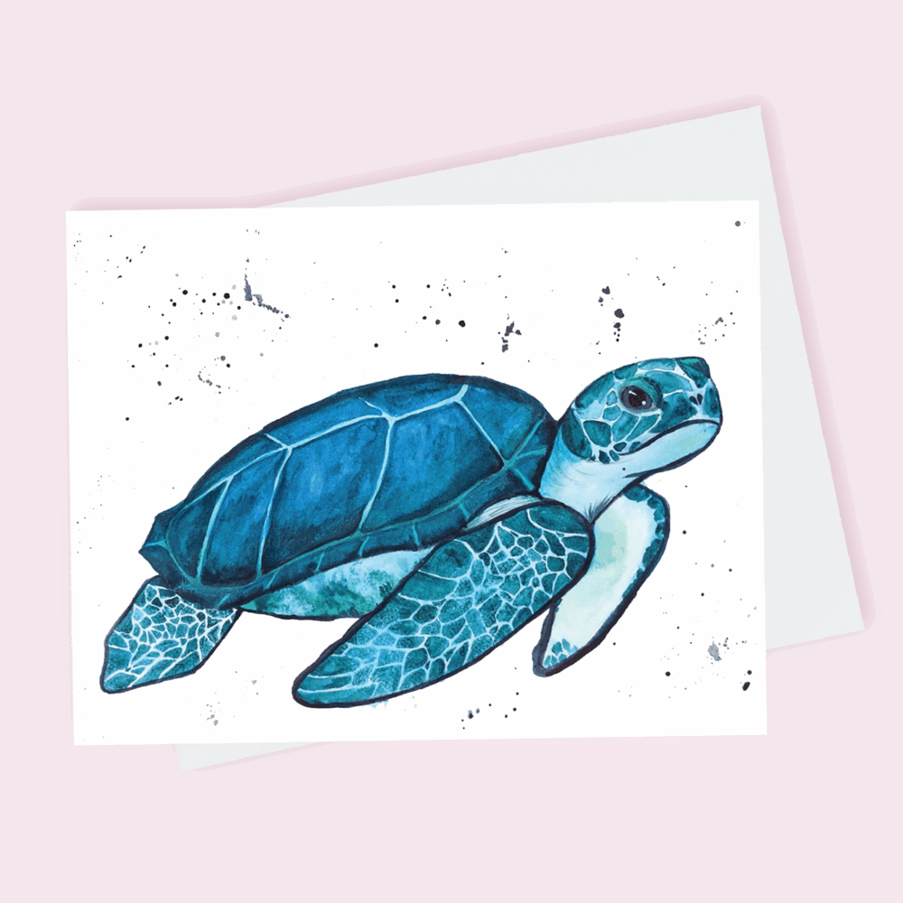 Seaturtle A greeting card depicting a blue sea turtle done in watercolor.